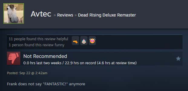 Εικόνα για ένα άρθρο με τίτλο Dead Rising Deluxe Remaster, όπως αναφέρθηκε στο Steam Reviews